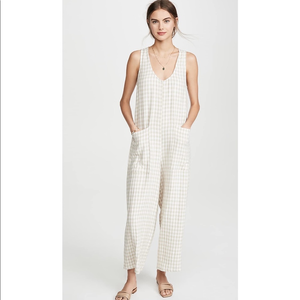 Rachel Pally Linen Remy Jumpsuit in Tan Gingham. NEW WITH TAGS! Size S.